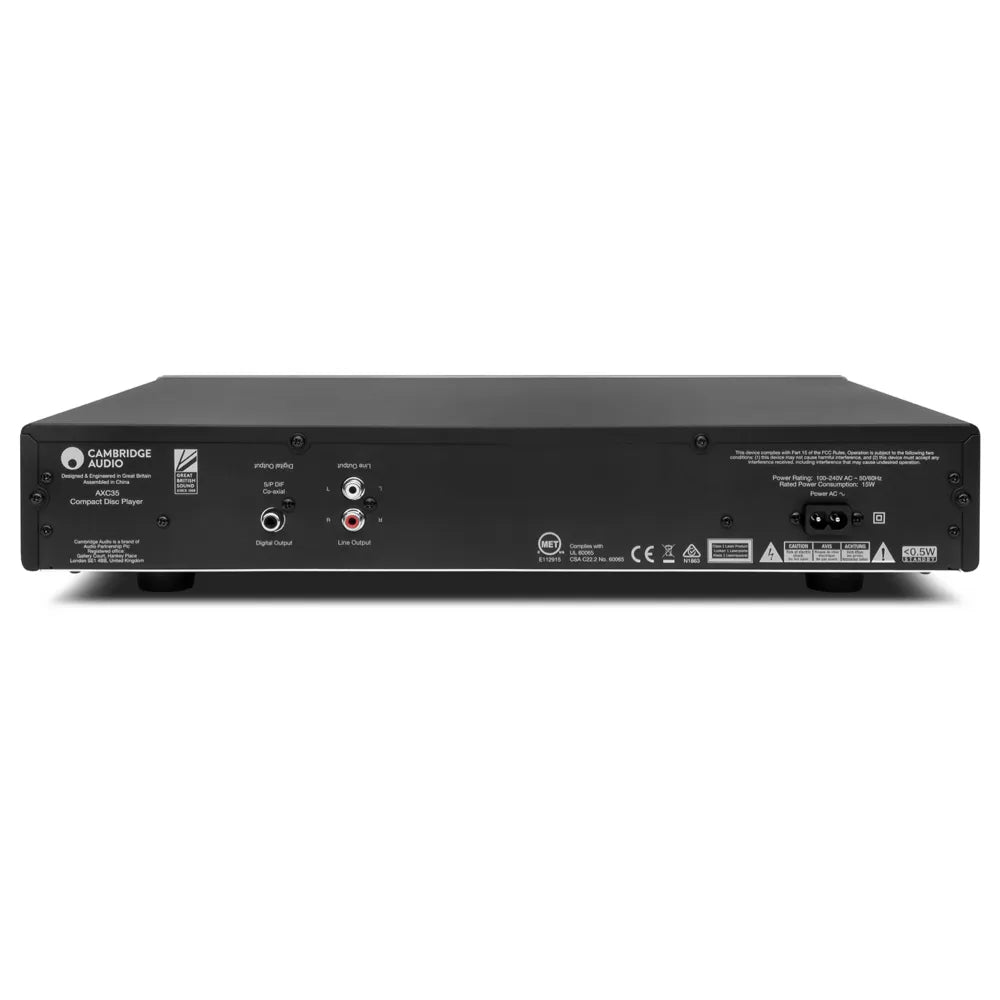 Cambridge Audio AXC35, vista posteriore con uscite analogiche RCA e uscita digitale coassiale