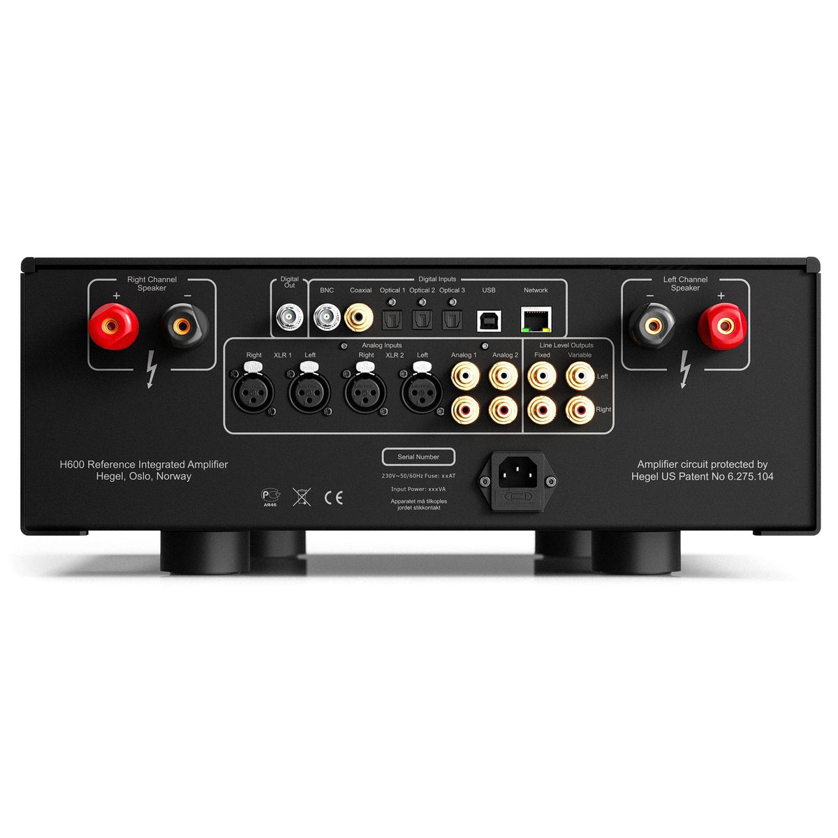 Hegel H600, pannello posteriore con le connessioni