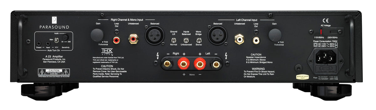 Parasound A23+, vista posteriore