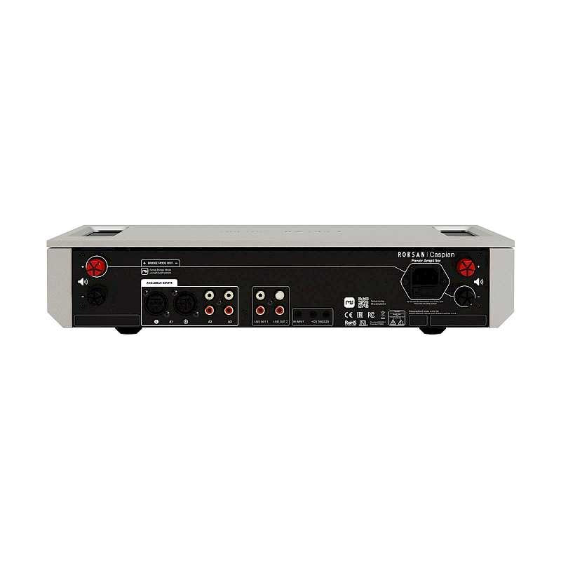 Roksan Caspian 4G Power Amplifier, pannello posteriore con ingressi RCA, XLR e morsetti
