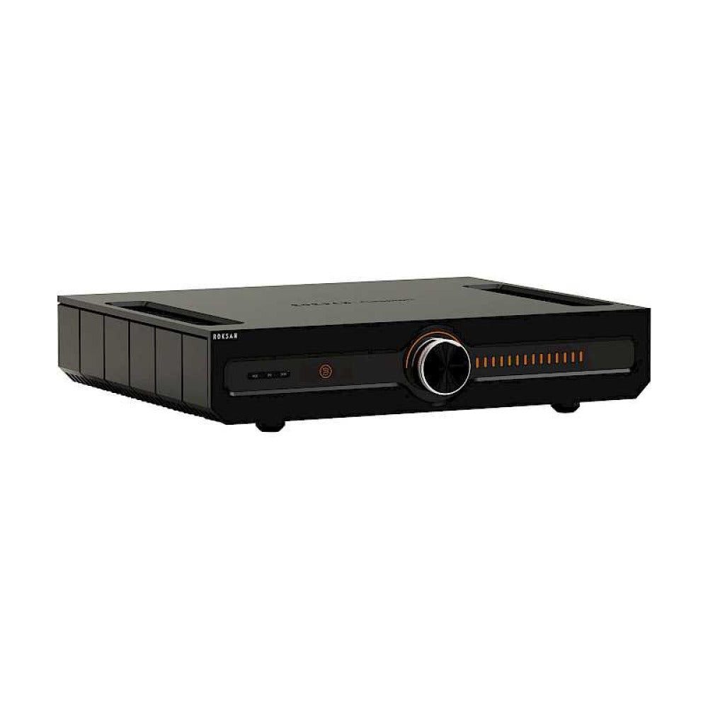 Roksan Caspian 4G Streaming Pre-Amplifier, finitura nera, vista di tre quarti