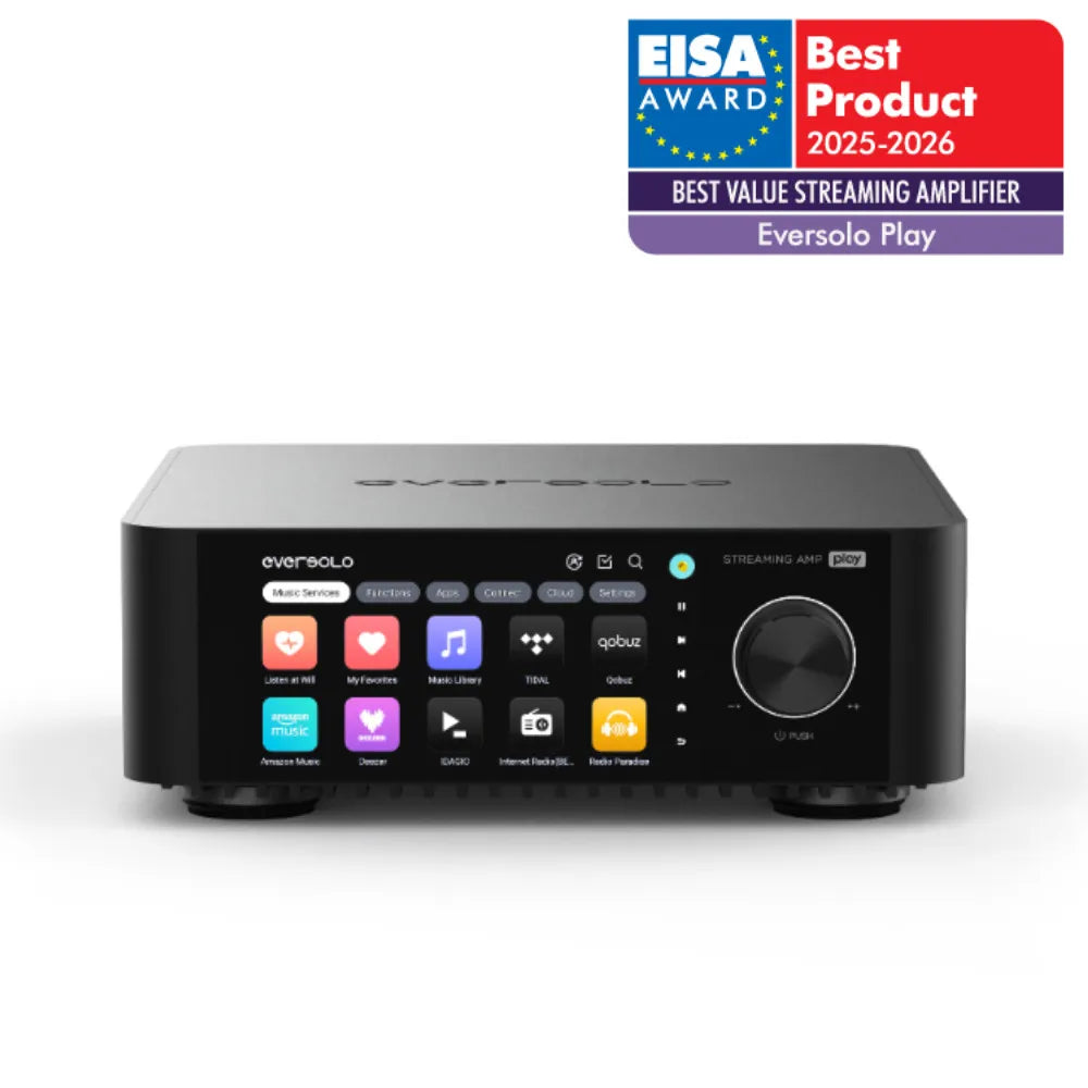 Eversolo PLAY — Fronte con logo del premio EISA Best Product 2025-2026