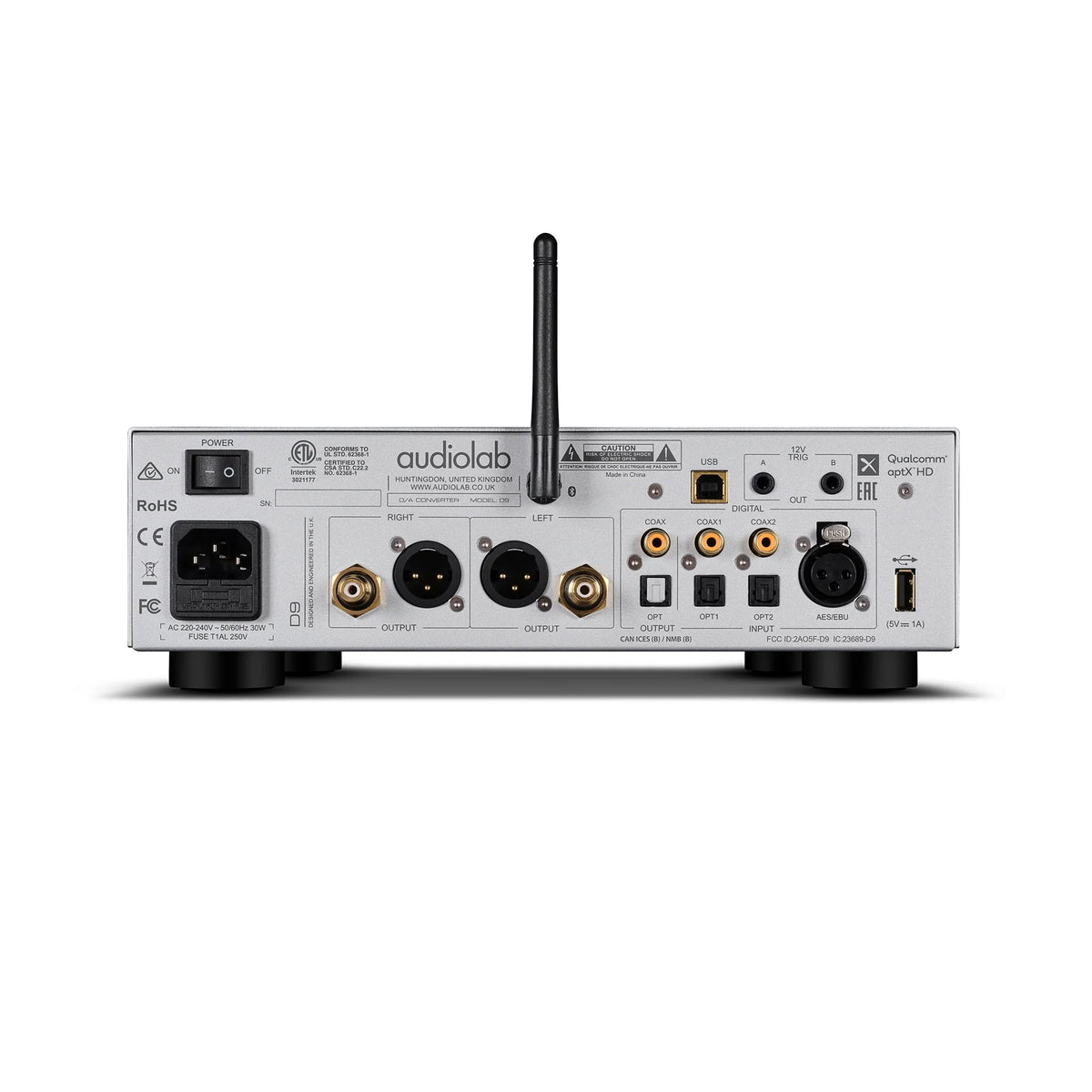Audiolab D9 — Vista posteriore finitura silver