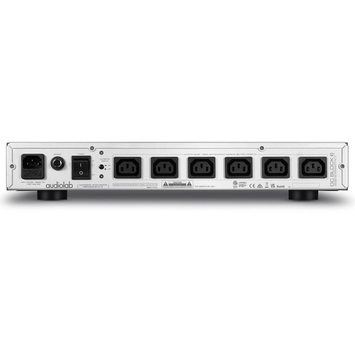Audiolab DC Block6 — vista posteriore finitura silver