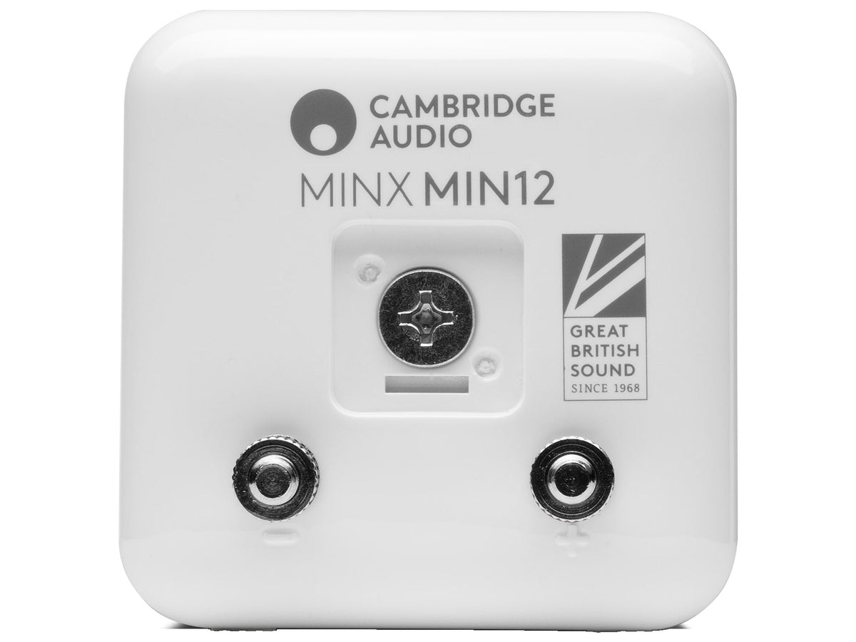 Cambridge Audio Minx Min 12 — Bianco, retro con i morsetti