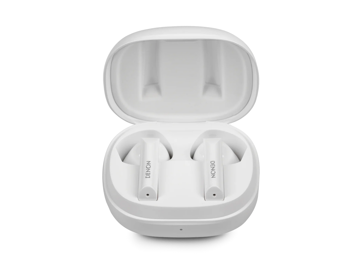 Denon AH-C500W — Case bianco con auricolari